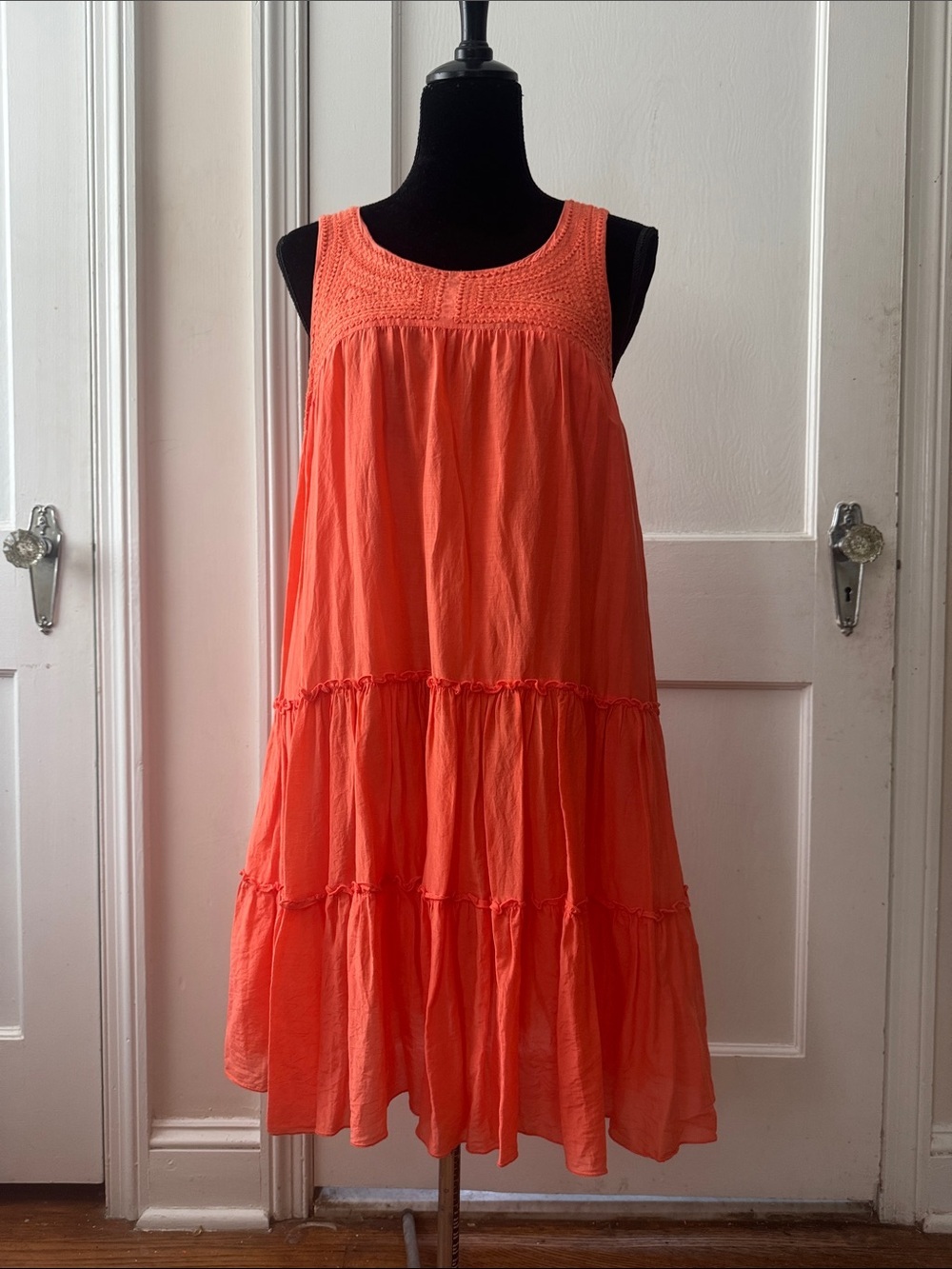 Gorgeous Coral Sleeveless Cotton Silk Blend Lightweight Dress -